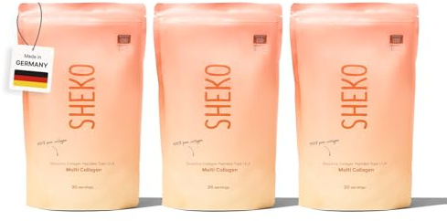 SHEKO Premium Kollagen Pulver 3x 450g - Natürliches Bioaktives Kollagen Hydrolysat - Peptide Typ 1, 2, 3 - Collagen Pulver - Reinste Qualität - Optimale Löslichkeit - Proteinpulver - Made in Germany