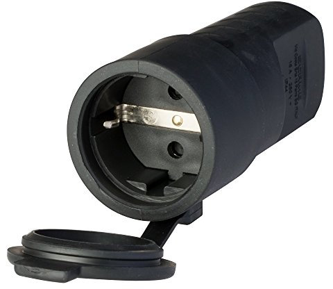 POLY POOL - PP0465X Presa Volante Tedesca Schuko 16A 2P+T - Presa elettrica 250 V - Presa Volante per Casa e Lavoro - Presa Made in Italy Nera - Presa Volante in Gomma Ergonomica