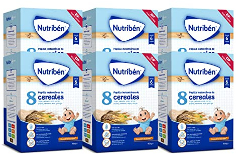 Nutribén, Papilla 8 Cereales, 3600g, Sin Aceite de Palma ni Azúcares Añadidos, Alimento para Bebés, Desde los 6 Meses, Pack de 6 x 600 gr