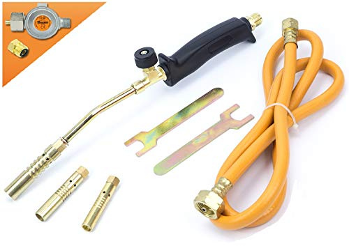Gasbrenner 1,5 Meter Schlauch Handlötset Lötbrenner Handlötgerät Lötkolben Gasdruckregler Abflammgerät für Unkraut, Unkrautvernichtung, Anzünder, Bitumenbahnen Unkrautbrenner Brenner SN0015R2