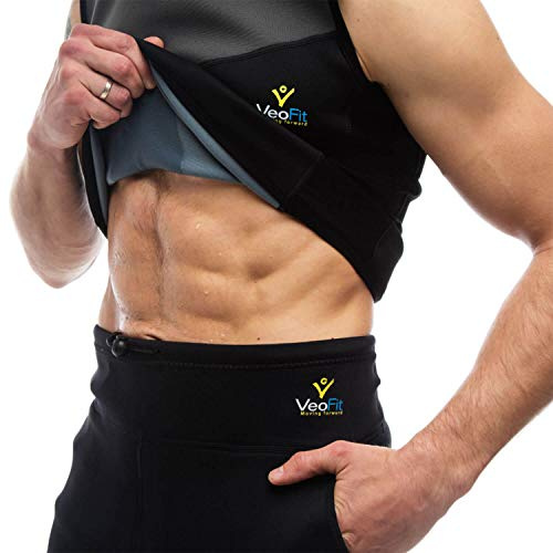 Gilet de Sudation Homme pour Perdre du Ventre en Neoprene VeoFit - Debardeur Homme Musculation Taille XL– OFFERTS : Guide de Remise en Forme et Sac de Transport