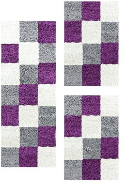 HomebyHome Bettumrandung Schlafzimmer 3 teilig Teppich Lila - Waschbarer Bettumrandung Teppich Läufer Set Extra Flauschig Bettvorleger Schlafzimmer Bettset: