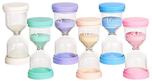 Toirxarn Sanduhren Set für Kinder - 1/3/5/10/15/30 Minuten Sanduhr für Kleinkind, Zeitgefühl Lernen, Zähne Putzen, Schule und Hausaufgaben, Lehrerbedarf Spiel des Lebens