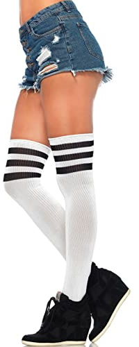 Leg Avenue womens Athletic Three Striped Knee High Socks, White/Black, 1x