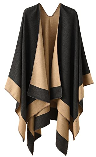 Kuukaas Poncho damer vinter varm cape halsduk damer öppen front stickad poncho vinter damer 130 x 160 cm, svart, 130*160 CM