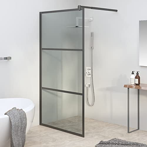 Homgoday Duschvägg för walk-in shower, duschvägg för duschavskiljning, duschpartition, duschkabin duschskiljevägg modern design 100 x 195 cm, mörkt ESG-glas, svart