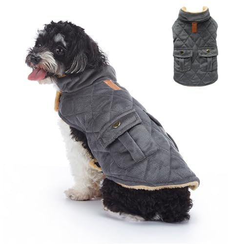 Warmer Wintermantel für Hunde mit Traktionslöchern, winddichte Jacke für kaltes Wetter, Baumwolle, Kostüm für Welpen, kleine und mittelgroße Hunde, Größe XXL (Stil 1: Dunkelgrau)