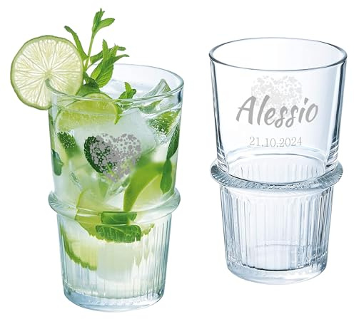 MASTERLASER3.0 Bicchiere da Gin Tonic personalizzato, Tumbler da long drink e cocktail, 470 ml, personalizzabile con nome, iniziali e data - Migliore idea regalo - Quantità (1)