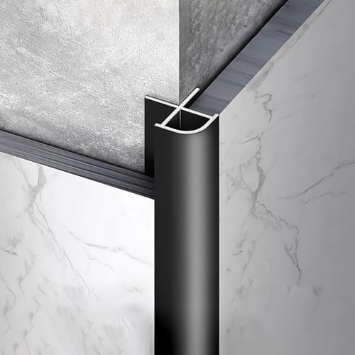 Raouoae Durable Aluminum Tile Edge Strip, 125CM X 2 Pieces, Tile Profile End Trim Rail for Indoor Use, Office, School, Hotel – Long Lasting Protection for Tile Edges(Schwarz)