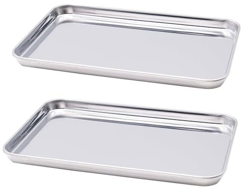 2 Stück Backblech, Edelstahl Grillschale Kuchenblech, Rechteckige Grillschalen für Gasgrill zum Backen (Rechtecke 26.5 x 20.5 x 1.2 cm)