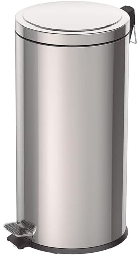 Gr8 Home 30 Litre Large Foot Pedal Bin Stainless Steel Metal Waste Rubbish Kitchen Home Office Bathroom Trash Can Garbage Dustbin With Soft Close Lid