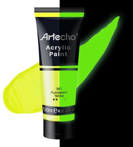 Artecho Peinture phosphorescente jaune fluo tubes de 120 ml pour toile, roche, pierre, bois, tissu, fournitures artistiques