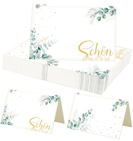 50 Stück Tischkarten Schön dass du da bist, Tischdekoration Namenskarten Hochzeit, Tischkarten Blanko zum Beschriften Platzkarten für Hochzeit Geburtstag Konfirmation Kommunion Taufe Feier