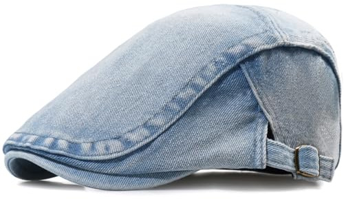 Taidor Mens Denim Cotton Newsboy Cap Ivy Gatsby Driving Hunting Cabbie Hat Light Blue