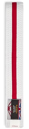 Playwell kampsport bomull vitt bälte med färgade ränder graderingsbälte - (Karate, Judo Taekwondo), Vitt bälte med röd rand, 300cm