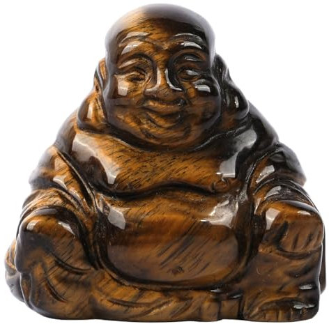 VOANZO Statua di Buddha di Cristallo Che Ride Felice in Occhio di Tigre, Piccolo Ornamento da 1,5 Pollici per la casa, Mini Regalo Buddista, Statuetta di Buddha intagliata, Portafortuna