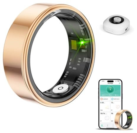 HPLSZCN Smart Ring Health Tracker, Sleep & Heart Rate Monitor, IP68 Waterproof Fitness Ring for Men/Women, Smart Ring Fitness Tracker for Daily Sports, Android & iOS (Gold, #10)