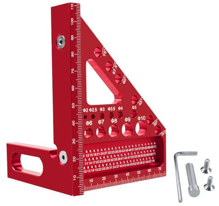 Escuadra Carpintero 3D Multiángulo,22.5-90° Transportador de Ángulos,Escuadra Rápida de Aleación de Aluminio,Regla de Medición con Agujeros para Brocas,Herramientas de Carpintería Precisas