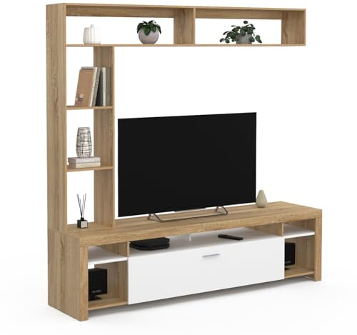IDMarket - Ensemble Meuble TV et étagères 170 cm Malo Bois et Placard Blanc