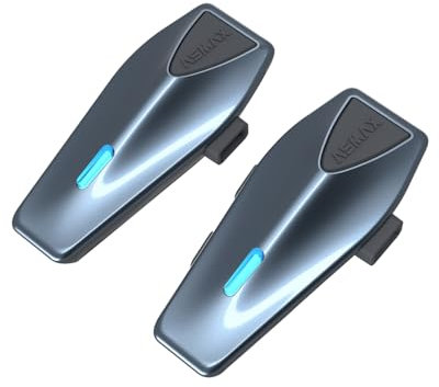 ASMAX Intercomunicador Casco Moto Bluetooth, 8 Motociclistas Mesh Intercom, Control de Voz en Español, FM/Carga Rápida/Cancelación de Ruido/Emparejamiento Universal /IPX7, Doble - S1 Azul