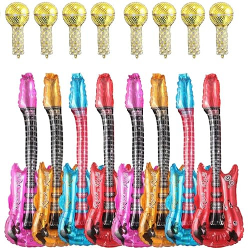 16Pcs Inflatable Guitar, Inflatable Microphone, Blow Up Guitar, Inflatable Instruments for Parties, Party Props, Birthday Party Favors Decoration Photo Booth for Adult Kids