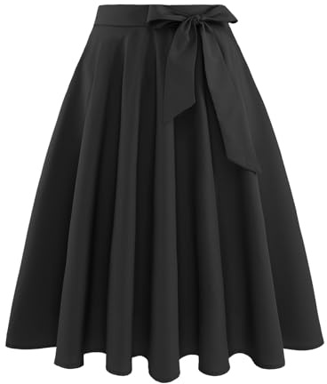 Bbonlinedress Falda para mujer de verano, de largo hasta la rodilla, estilo vintage retro, falda de plato, básica, versátil, casual, de cintura alta, falda de ocio, Negro , S