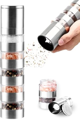 Zolmer® Macinasale e pepe modulare 2 in 1 con 5 camere, macinino sale e pepe in acciaio inox, macinino per pepe e sale, ricaricabile e moderno