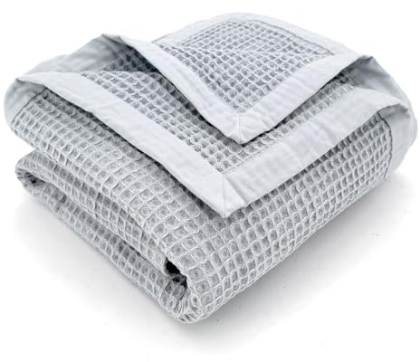 heimtexland ® Plaid en piqué gaufré - Couverture d'été légère - 100 % coton - 150 x 140 cm - Respirant - Régulation de la température - Type 914 - Gris - 1 pièce