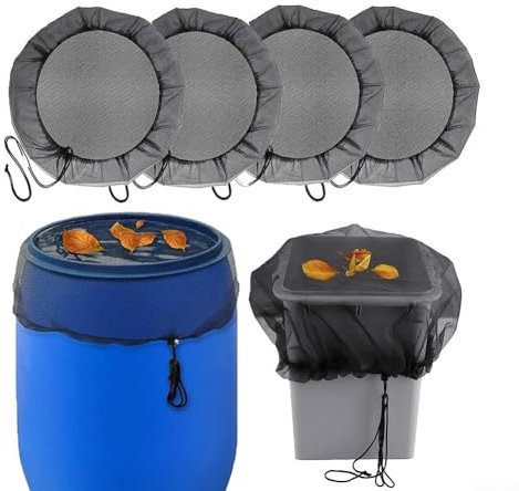 4 coperture a rete per barili di pioggia, copertura regolabile in rete da 95 cm, copertura per filo per raccolta dell'acqua, per barili di pioggia, protezione per cisterne d'acqua con coulisse per