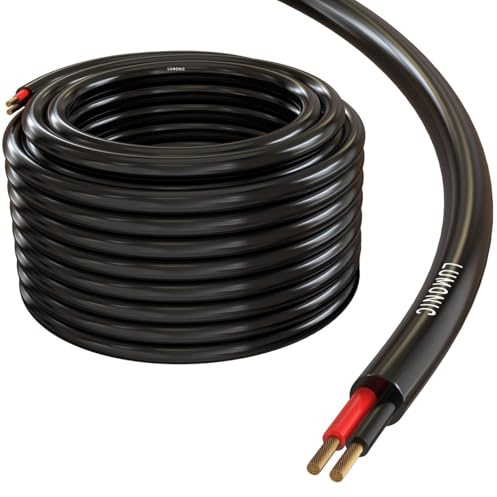 Lumonic Cable de altavoz 25m Negro | 2x 2,5mm² CCA | Cable de altavoz HiFi | Cable redondo de audio | Profesional PA Instalación- Audio- Cable redondo