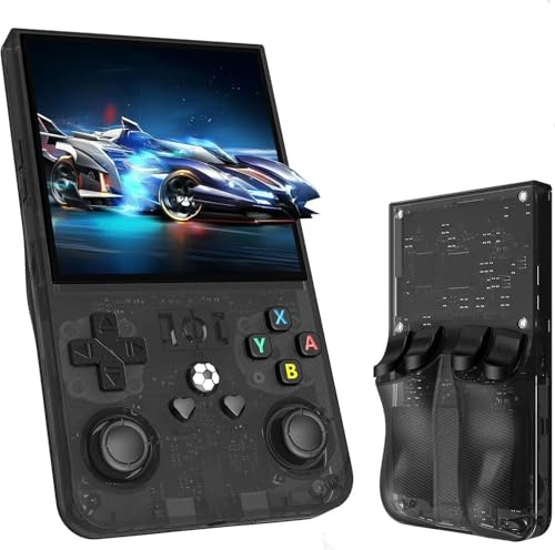 R36MAX Retro Handheld Game Console, Portable Video Gaming Console Linux System 4.0 Inch IPS Screen, 64GB Built-in 18000+ Classic Games, 4000mAh Rechargeable Battery Black