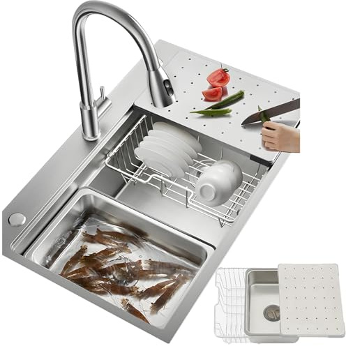 500 mm rostfritt stål diskho med bräddavlopp och snabbdränering 1 skål 3 hål hållbar inox enkel installation modern silverfinish idealisk för hem och renovering (70 x 50 cm)
