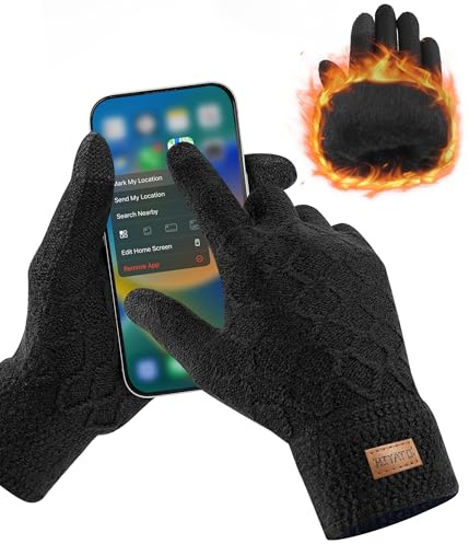 HIYATO gants hiver homme, Gants d'écran tactile chauds avec doublure intérieure douce, thermiques pour homme et femme(noir)