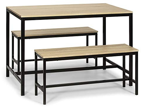 VS Venta-stock Ensemble Table et 2 Bancs Lisboa Noirs pour Salle à Manger ou Cuisine, Table 110 cm x 70 cm x 75 cm, Structure Métal