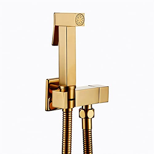 Ksunun Spruzzatore per Bidet Tenuto in Mano Ottone Doccetta per Bidet Quadrato Spruzzatore per Pannolini di Stoffa Montaggio a Parete Bagno ​Bidet Rubinetto Spray Titanio Oro