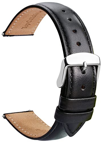 TStrap Leder Uhrenarmbänder 20mm - Ersatz Weich Schwarz Schnellverschluss Uhrenarmband - Smartwatch Armband für Herren Damen - Sportarmband mit Dornschließe - 14mm 16mm 18mm 19mm 21mm 22mm 23mm 24mm