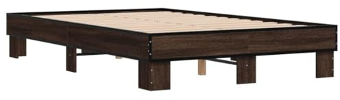 vidaXL Estructura Cama Madera ingeniería Metal marrón Roble 135x190 cm