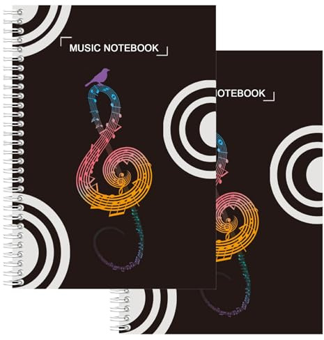 MUSHENJI 2 Pcs Blank Sheet Music Notebook, Opaque, Non-bleeding Thick Staff Paper, Large Spaces Between Lines, Piano Notebook Song Writing Journals Book