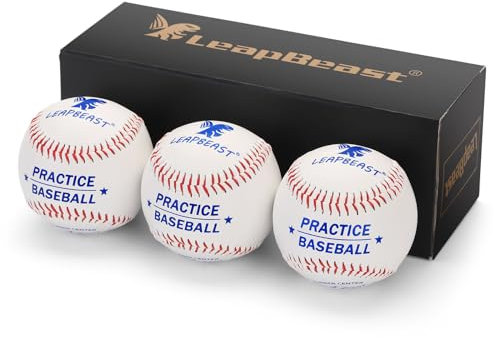 LeapBeast Professionelle Baseballs 9 Inch, 3pieces Handgenäht Baseballs, Hartholz/Weiche Gummikern Basebälle für Erwachsene, Jugendtraining, Professionelle Baseballspiele (Harter Ball)