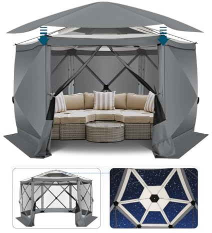 COBIZI Tonnelle pop-up pour camping, tonnelle de camping de 30,5 x 30,5 cm avec toit amovible, tonnelle d'extérieur blindée avec parois latérales, tente concentratrice portable avec sac de transport