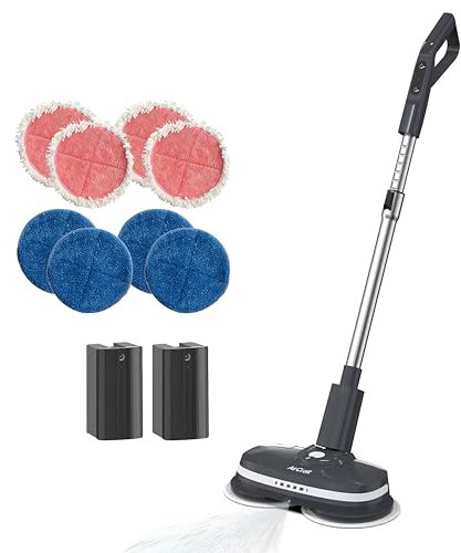 AirCraft Home PowerGlide Cordless Rechargeable Hard Floor Cleaner and Polisher Bundle With 2 Batteries, 8 Cleaning Buffing Pads, Perfect for Wood, Tile, Laminate and Hard Floors