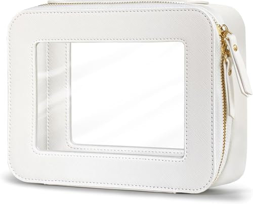 Trousse de Maquillage Transparente Imperméable - Petite Trousse de Toilette Voyage en PU pour Femme - Pochette Cosmétique avec Fermeture Éclair, Organisateur Compact pour Maquillage, Hygiène et Voyage