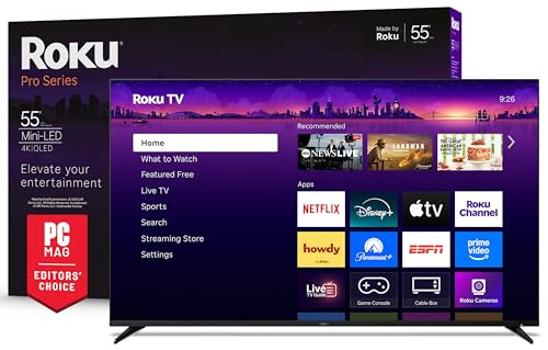 Roku Smart TV – 55-Inch Pro Series, Mini-LED TV – RokuTV with Backlit Voice Remote Pro – Flat Screen 4K QLED Television with 120Hz Refresh Rate & Dolby Vision IQ, Live News, Sports, Entertainment
