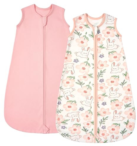 ZIGJOY Baby Sleeping Bag 0.5 Tog, 100% Cotton Summer Newborn Sleeping Bag Baby 6-12 Months, Toddler Sleep Sack Lightweight Sleep Bag,Pink&Bunny Flower