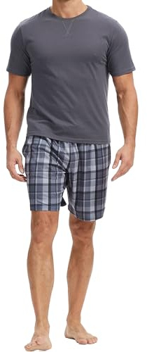 The Essentials Wardrobe Mens Mink Fleece Shorty Pyjamas - Grey Checks - Large