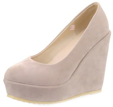 Wtharosa Scarpe con Tacco Comode Piattaforma Tacco a Cuneo Punta Tonda Slip On Scarpe Eleganti per Lavoro in Piedi Tutto Il Giorno e Viaggio Tacco Alto di Supporto Taglie Forti,Beige,34 EU