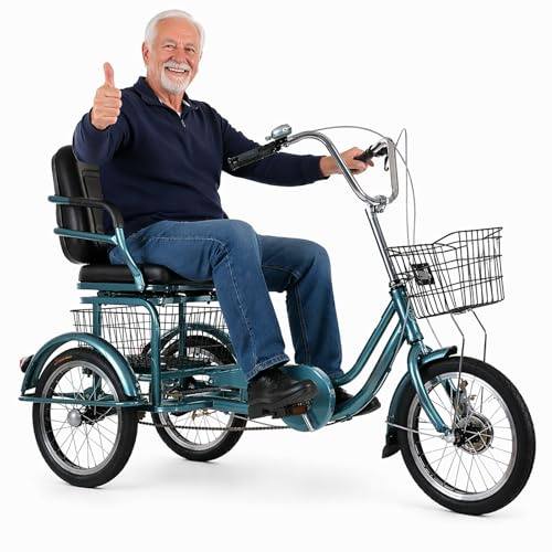 Trehjuling for Vuxna 3 Hjul Cykel for Seniorer Stabil Stadscykel med Varukorg Komfort Sate med Ryggstod for Aldre Foraldrar Shopping Picknick Trehjulig Cykel Vinrod Blue