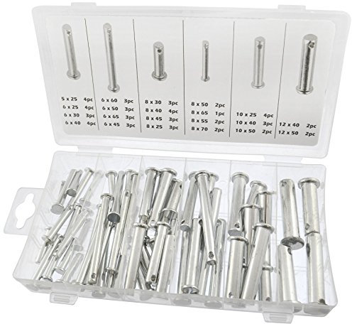 60pc Clevis Pin/Tillertine/Fork/Jaw Pin Assortment Set 5mm - 12mm AST48