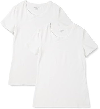 Amazon Essentials Women's Regular-Fit Short-Sleeve Crewneck T-Shirt, Pack of 2, White, S