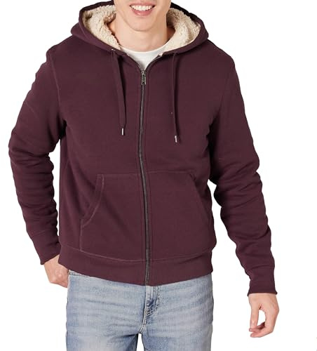 Amazon Essentials Sudadera con capucha de forro polar y cremallera completa, con forro sherpa Hombre, Burdeos, XL